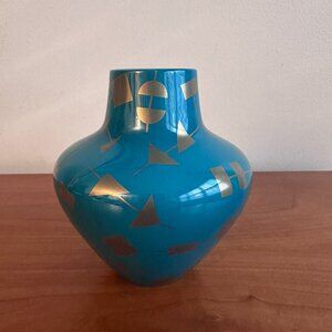 Jonathan Adler vase from the Santorini collection. Teal and gold.